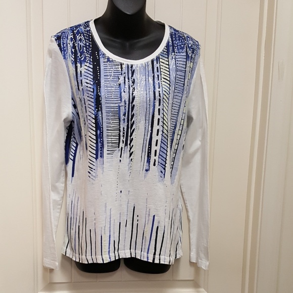 Chico's Tops Weekends By Chicos Bluewhite Long Sleeve Cotton Poshmark